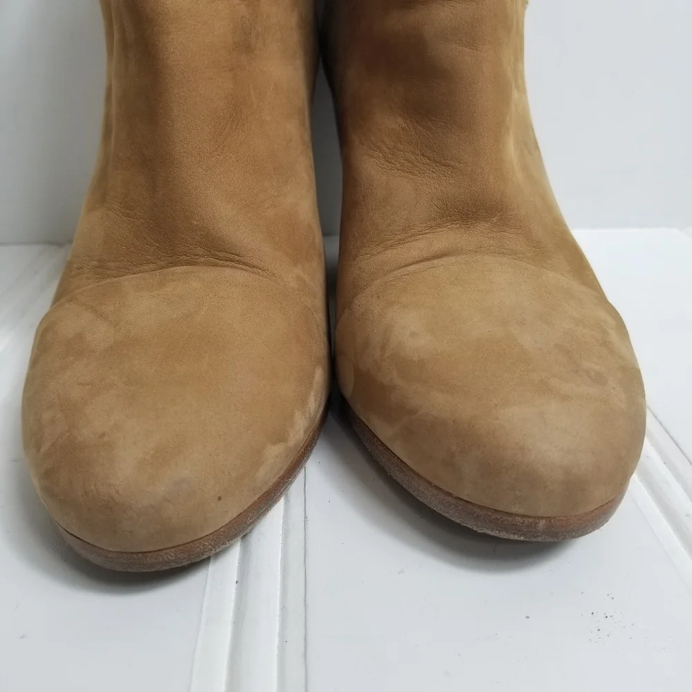 Rag & Bone Kinsey Boots 37.5 Suede Ankle Wrap Strap Chunky Heel Tan Italy